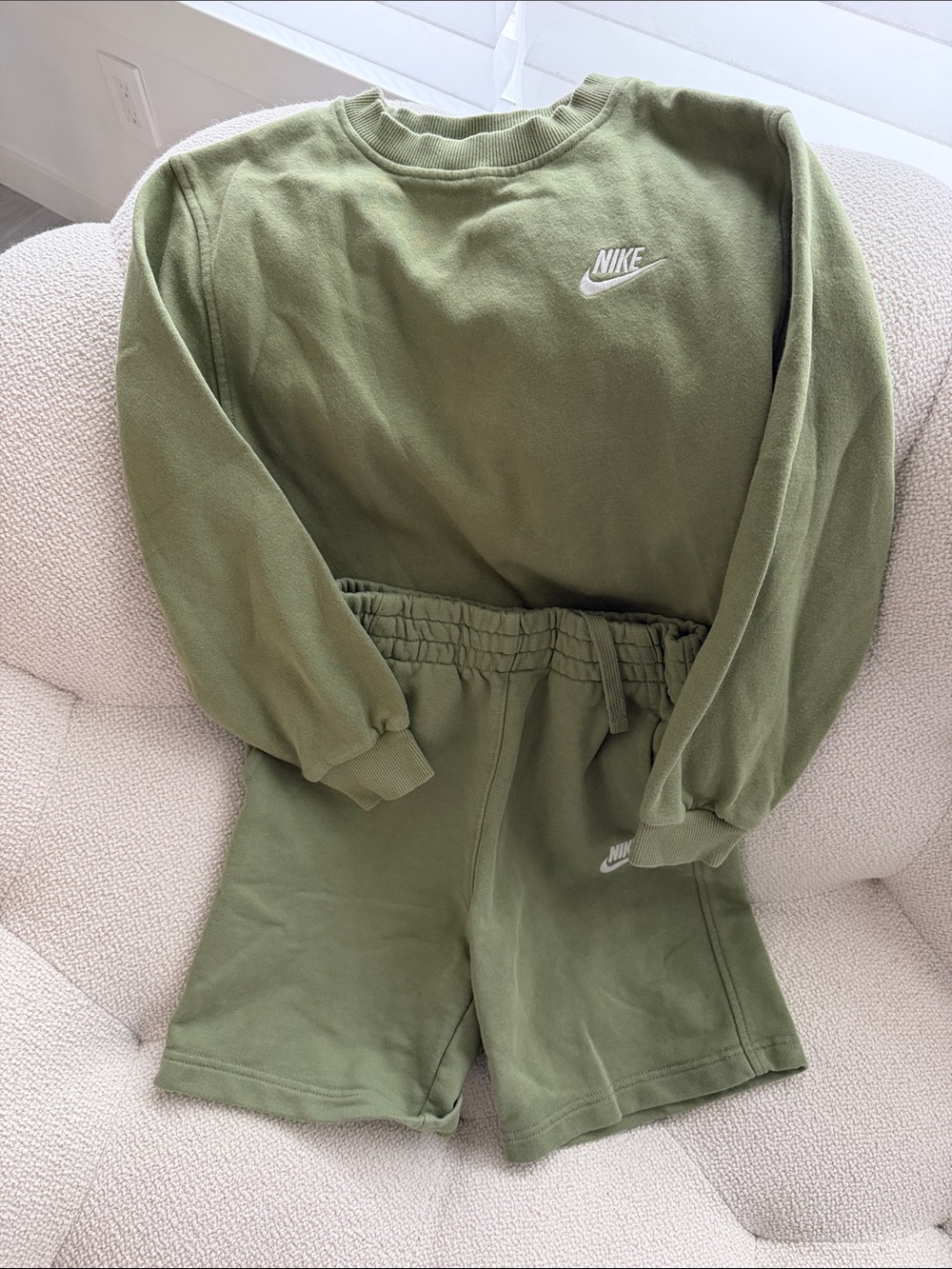 Nike Kids Olive Green Sweat Shorts with Drawstring